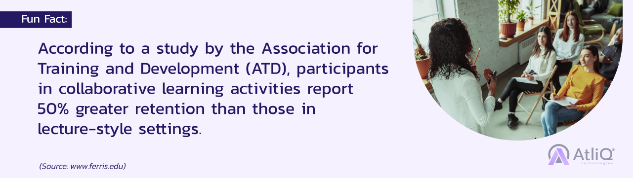 Fun Fact: According to a study by the Association for Training and Development (ATD), participants in collaborative learning activities report 50% greater retention than those in lecture-style settings. Source: www.td.org 
